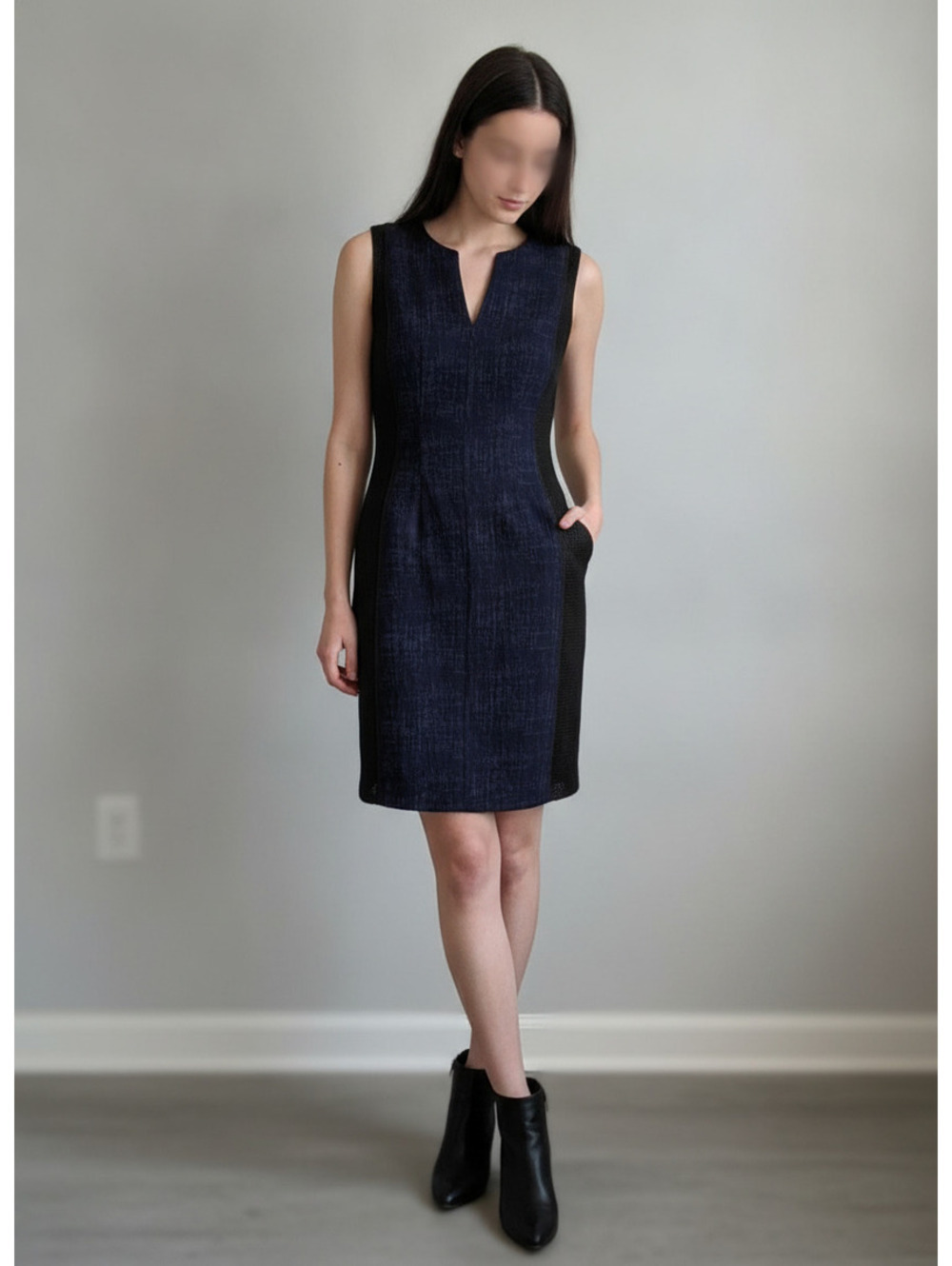 Elie Tahari | Sz 4 | Navy Mesh Panel Sheath Dress